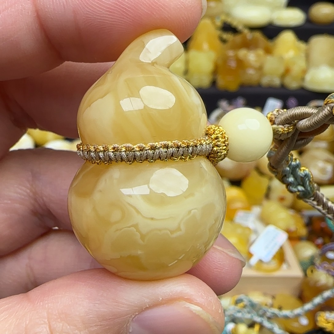 蜜蜡套链未镶嵌天然俄料浓蜡妖花蜜蜡葫芦吊坠