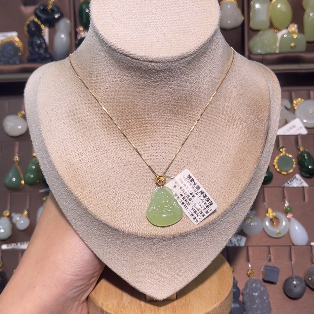 ༄***࿐和田玉18K金镶嵌吊坠(赠链)