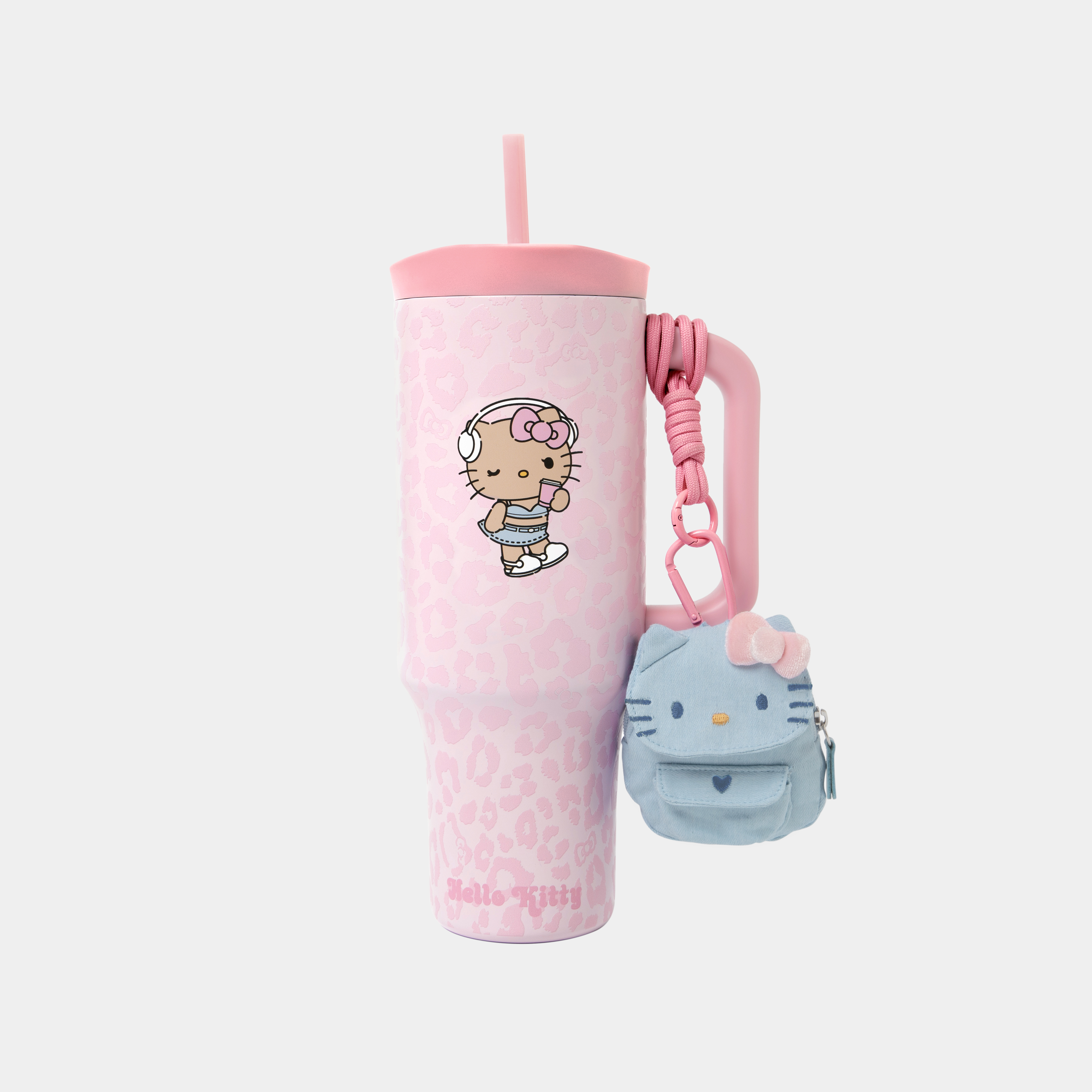 tbh/野兽派家居黑皮Hello Kitty巨无霸吸管杯不锈钢保冷杯1200ml
