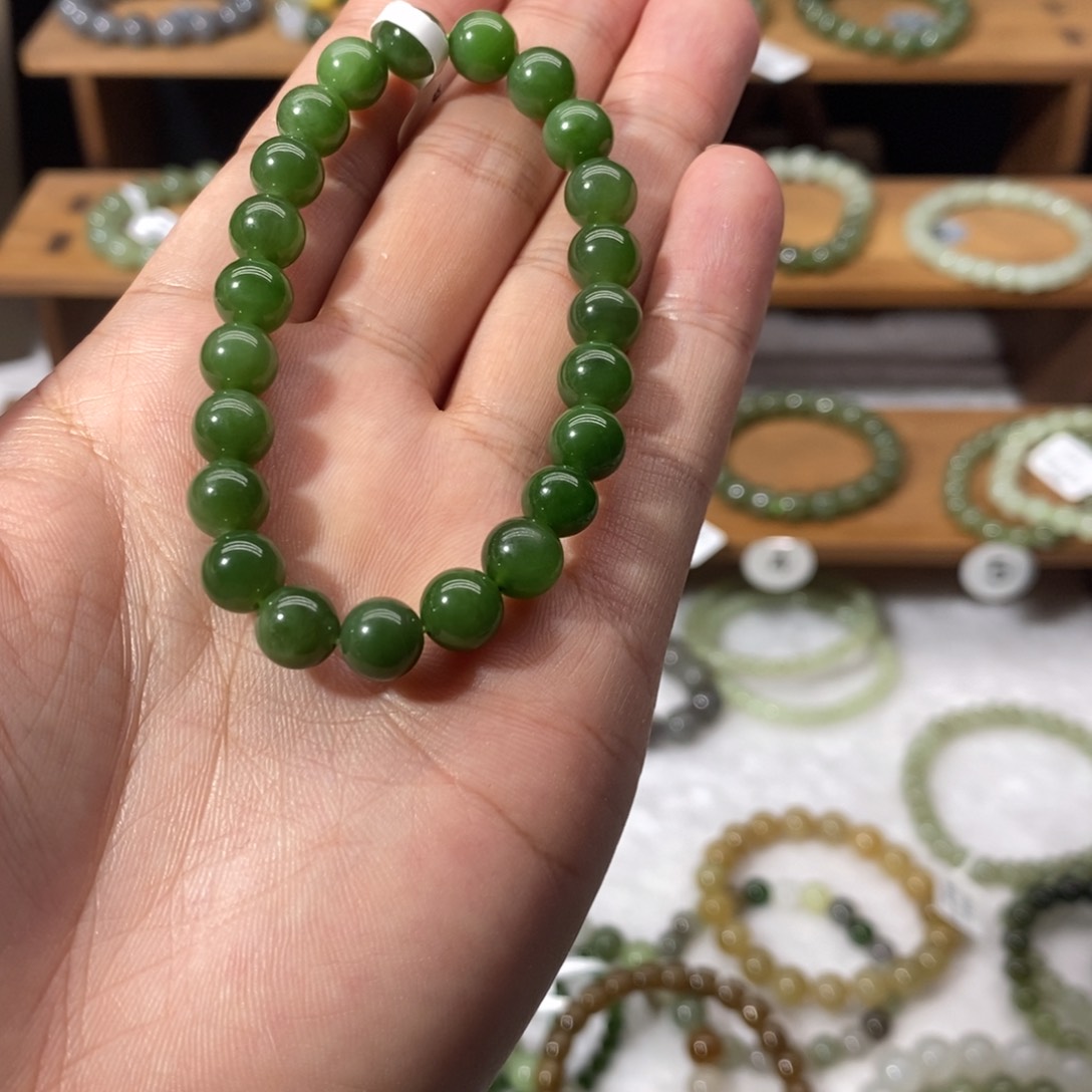 和田玉手链未镶嵌@***年卡8碧玉