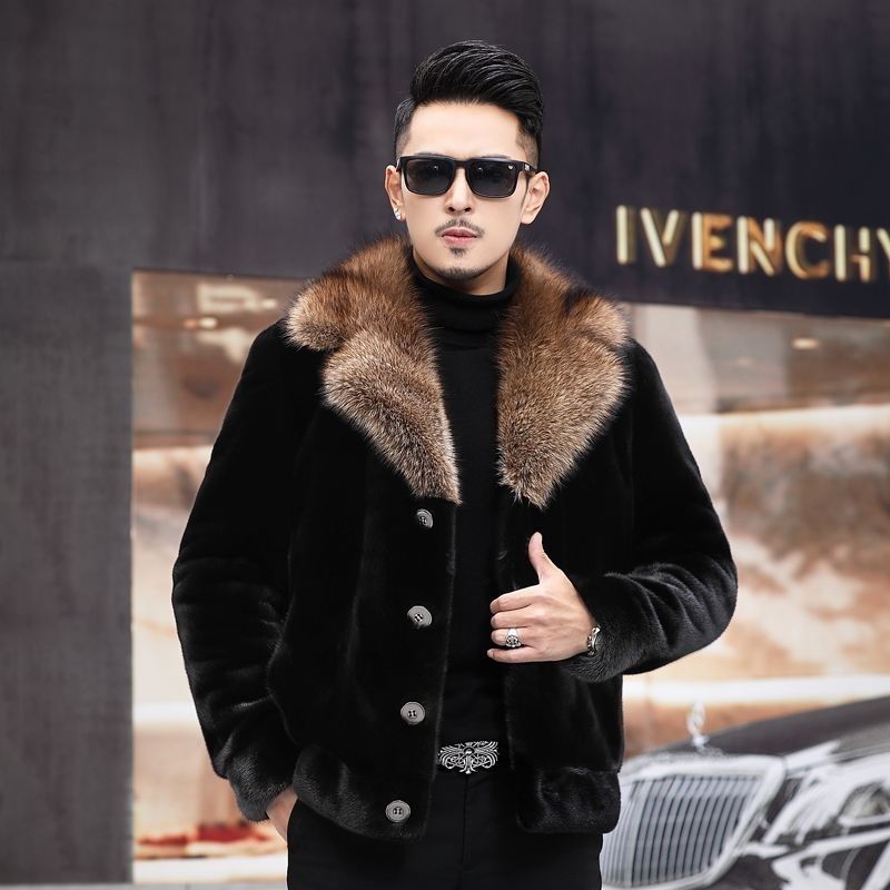 日光岛屿貂皮大衣貂皮男整2025秋冬季新款加厚短款海宁大码仿水外