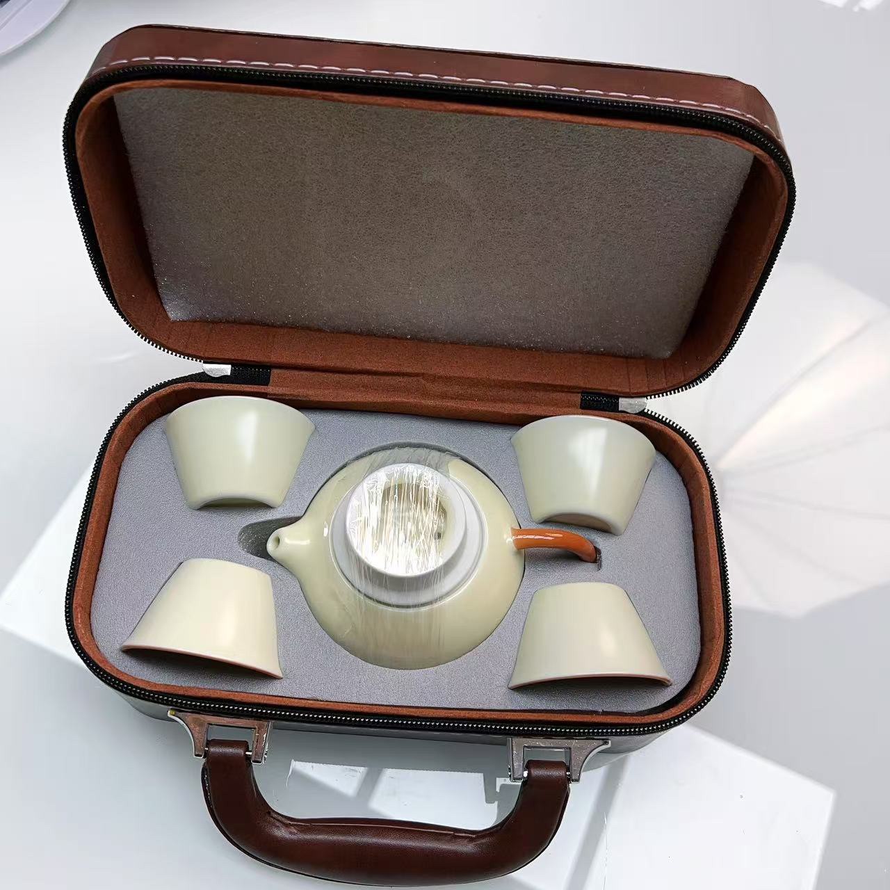 D029茶杯套装户外便携式带礼盒多功能茶具套装家用