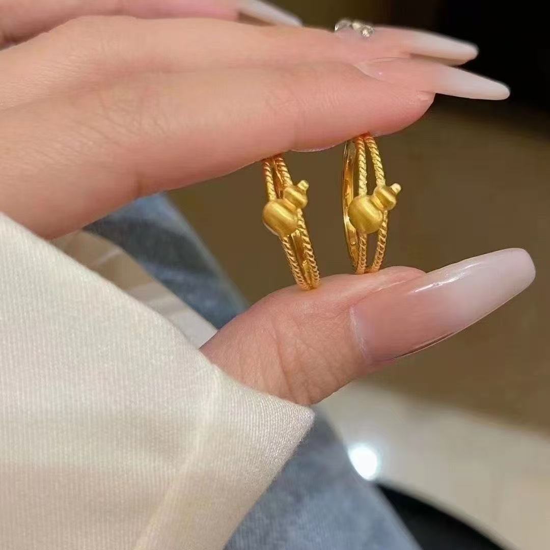 金潮生拉丝葫芦戒指双层食指环戒