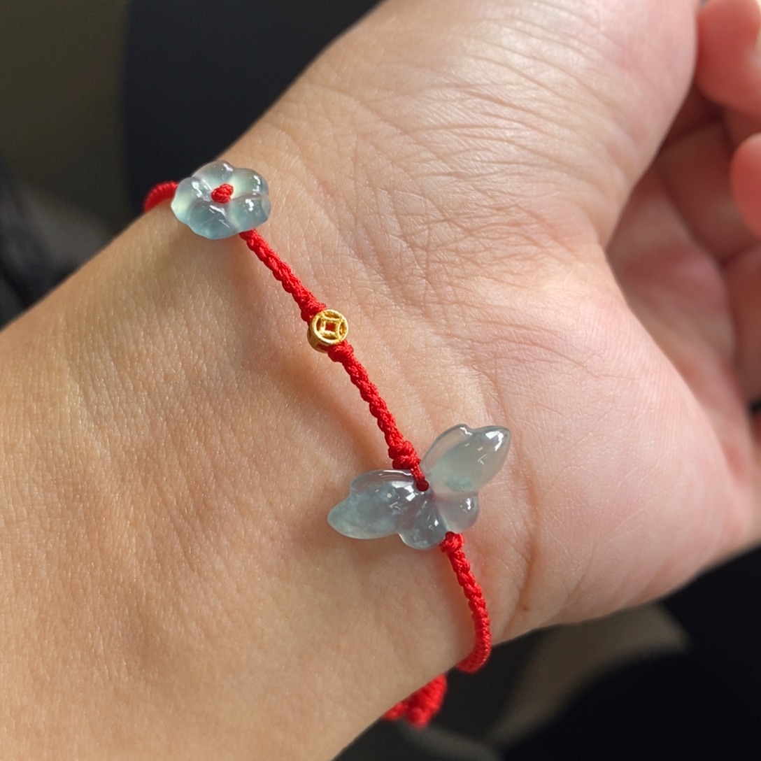 翡翠裸石小蝴蝶花花手绳