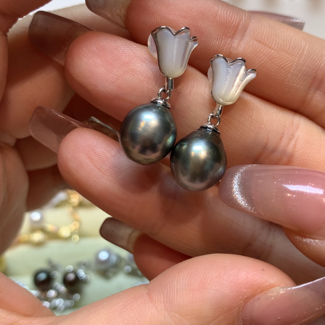 海水珍珠耳饰银S925镶嵌