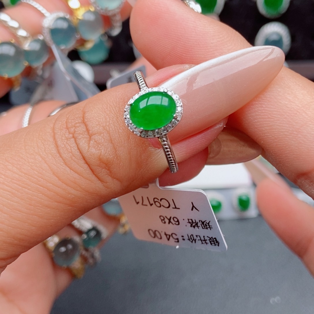 翡翠戒指银S925镶嵌42445