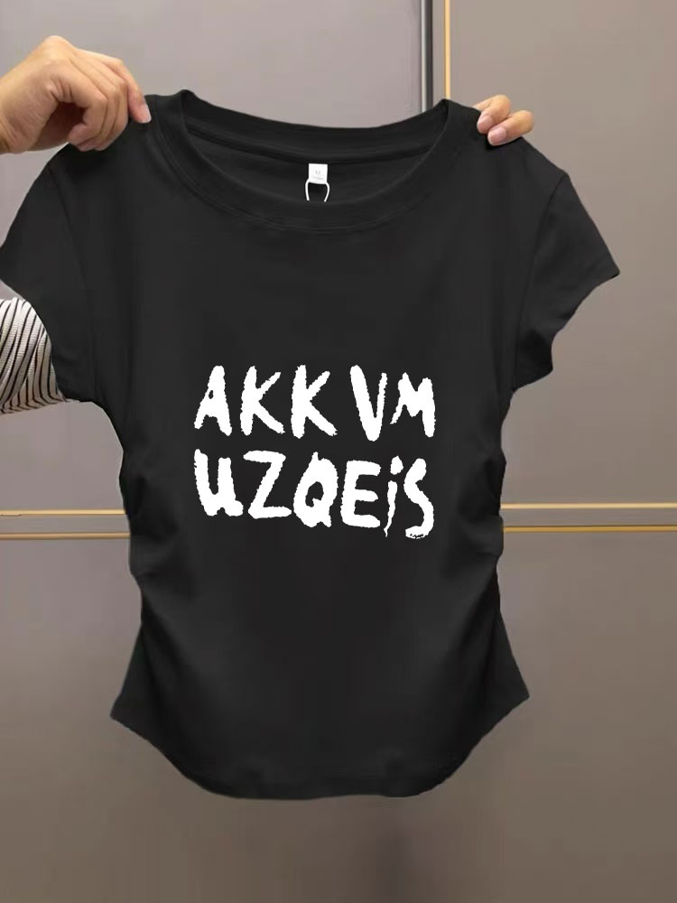 通勤印花常规短袖短款千金风T恤圆领女士修身半袖