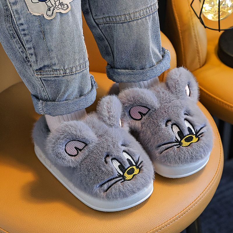 熊猫儿童棉拖鞋包跟冬季男女童毛绒保暖防滑可爱居家亲子宝宝棉鞋