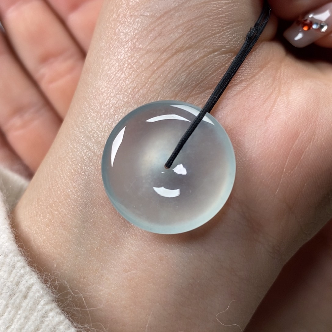 翡翠颈饰未镶嵌高冰种晴底飘雪花棉起钢光平安扣22.7-4.9