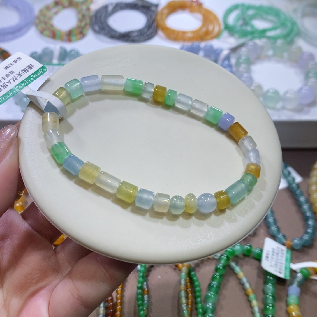 翡翠手链未镶嵌马卡龙桶珠