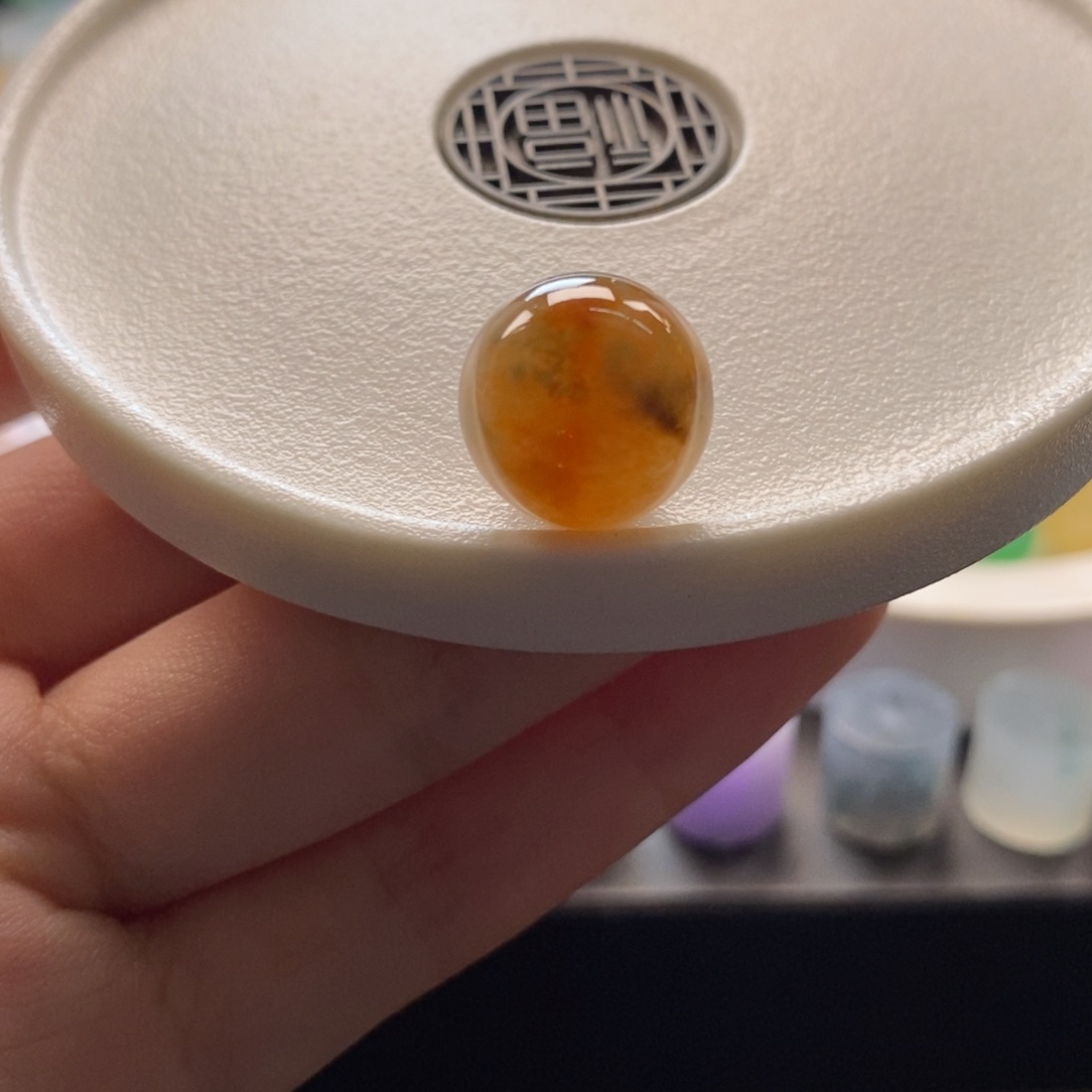 翡翠未镶嵌颈饰橘色飘花圆珠卡13