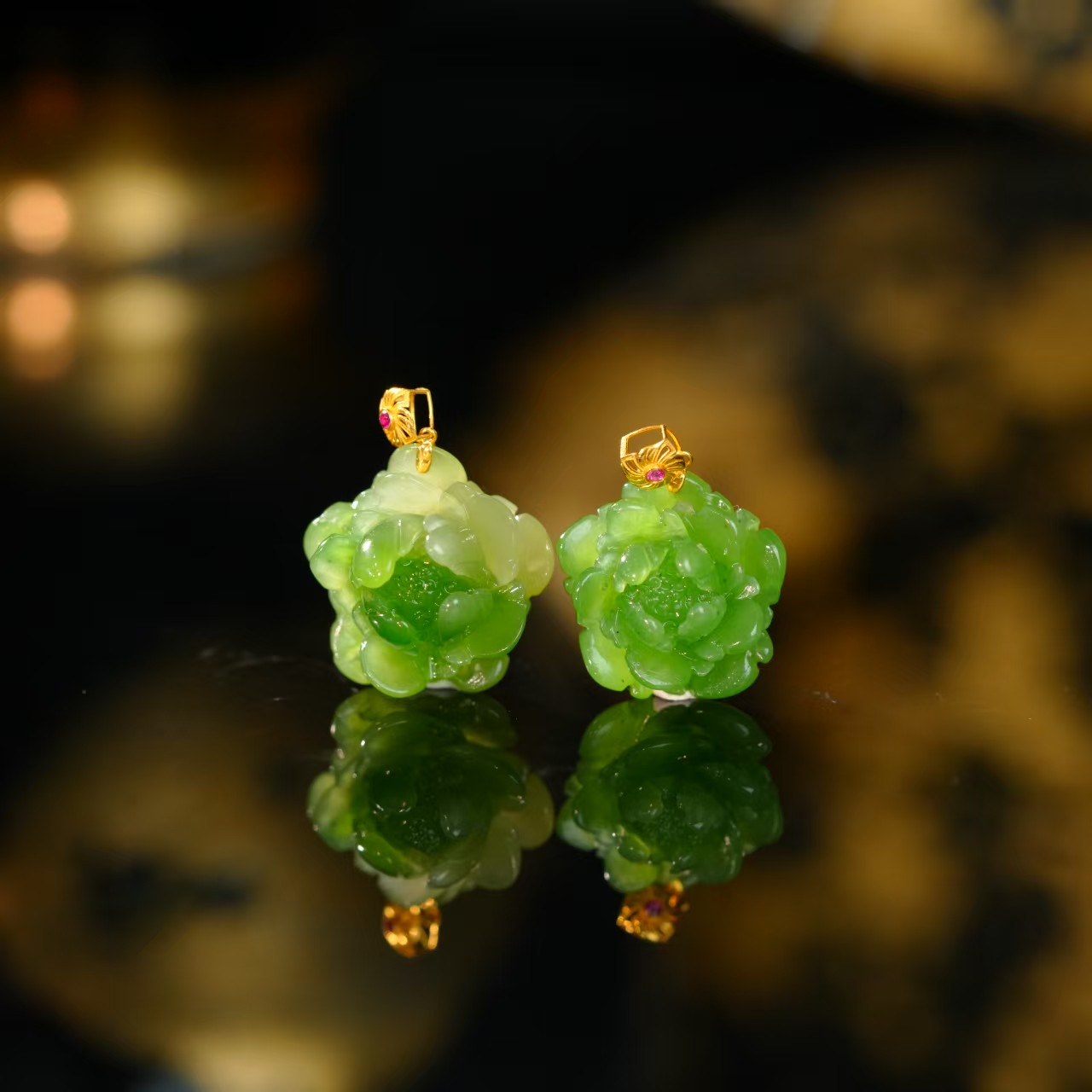 【初见珠宝】18k金和田玉牡丹花吊坠16-1CH248X124【多样性发一件】