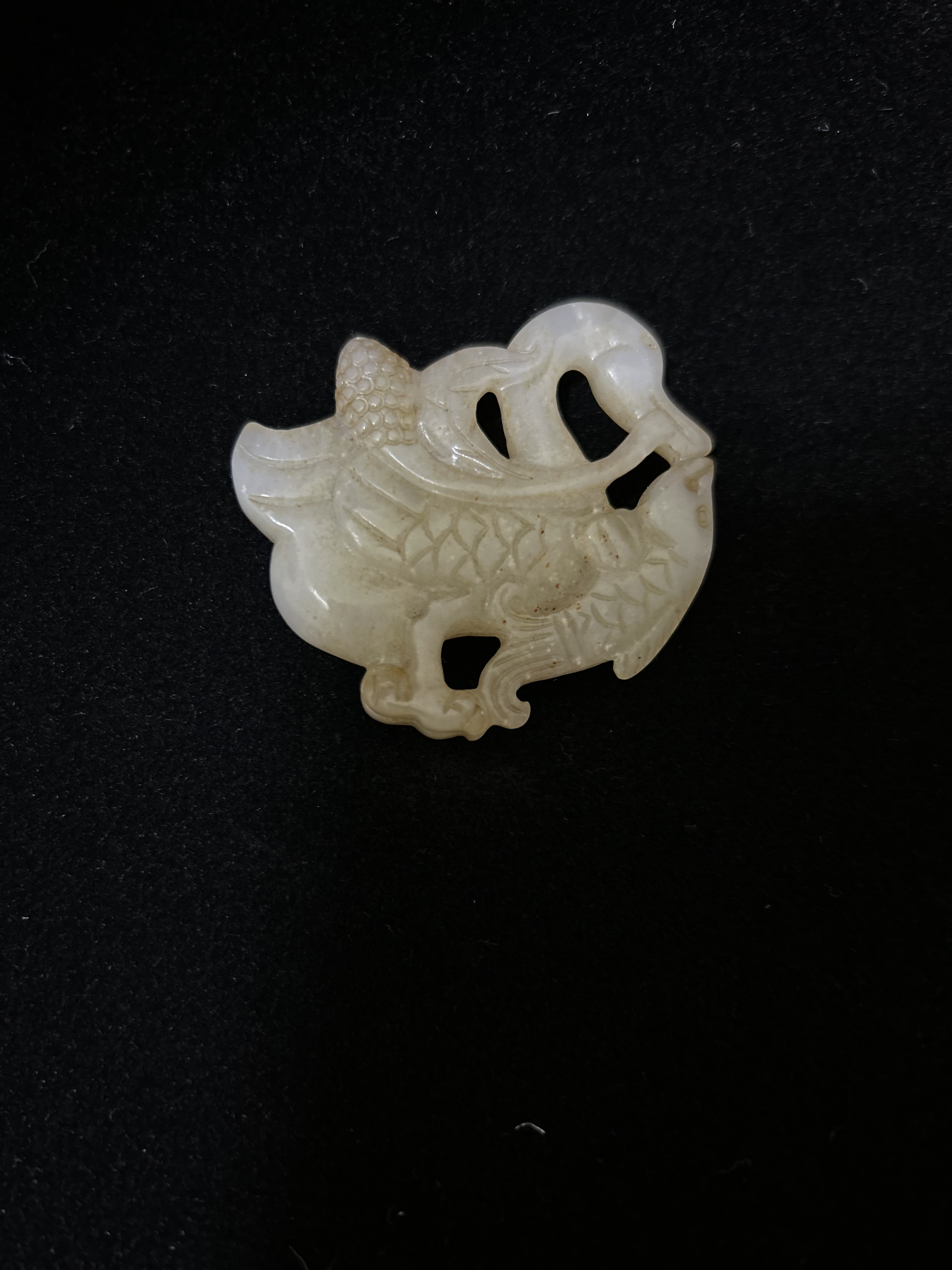 古玉和田玉鹅鱼如意吊坠