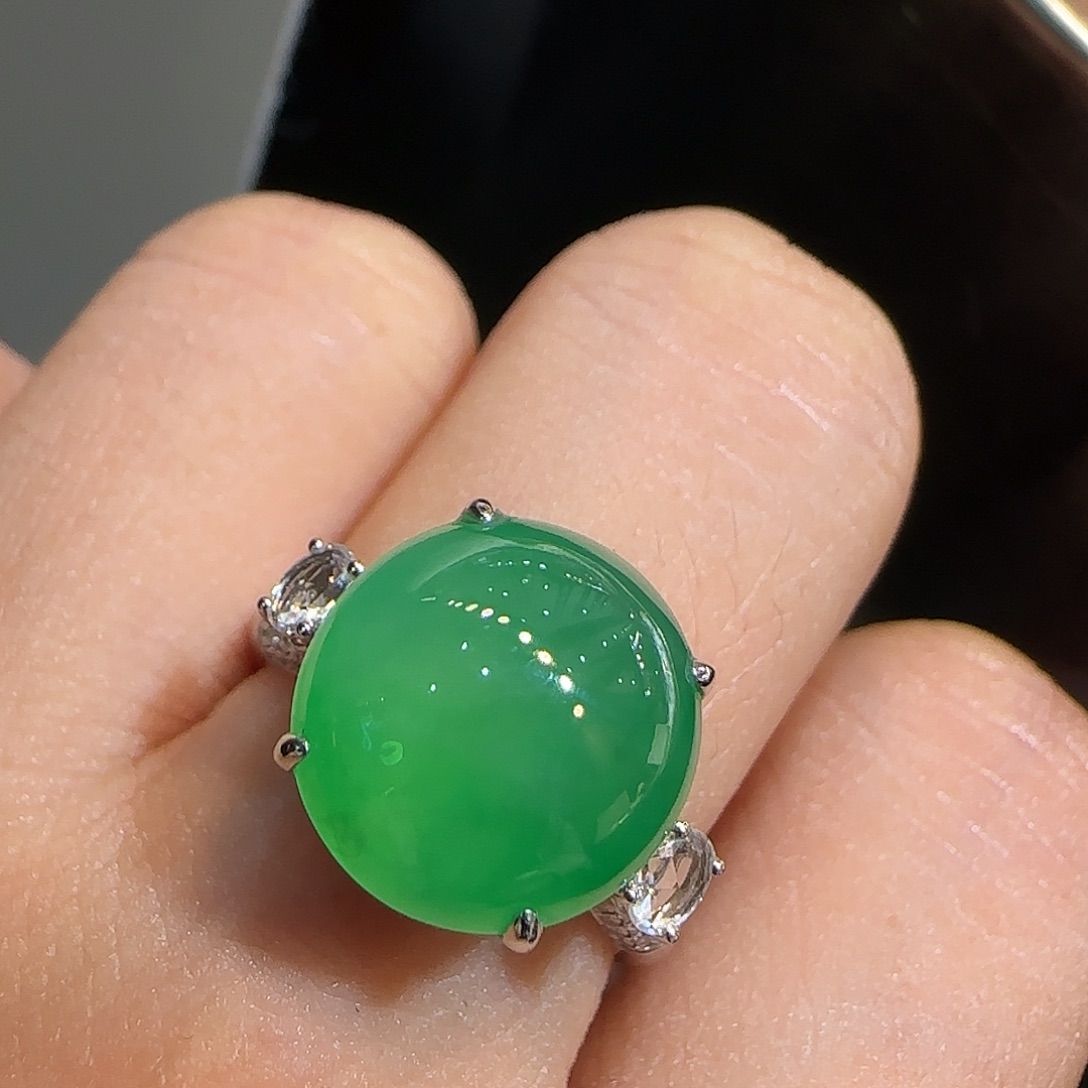 翡翠18K金镶嵌戒指蛋面裸石12.7*11.9