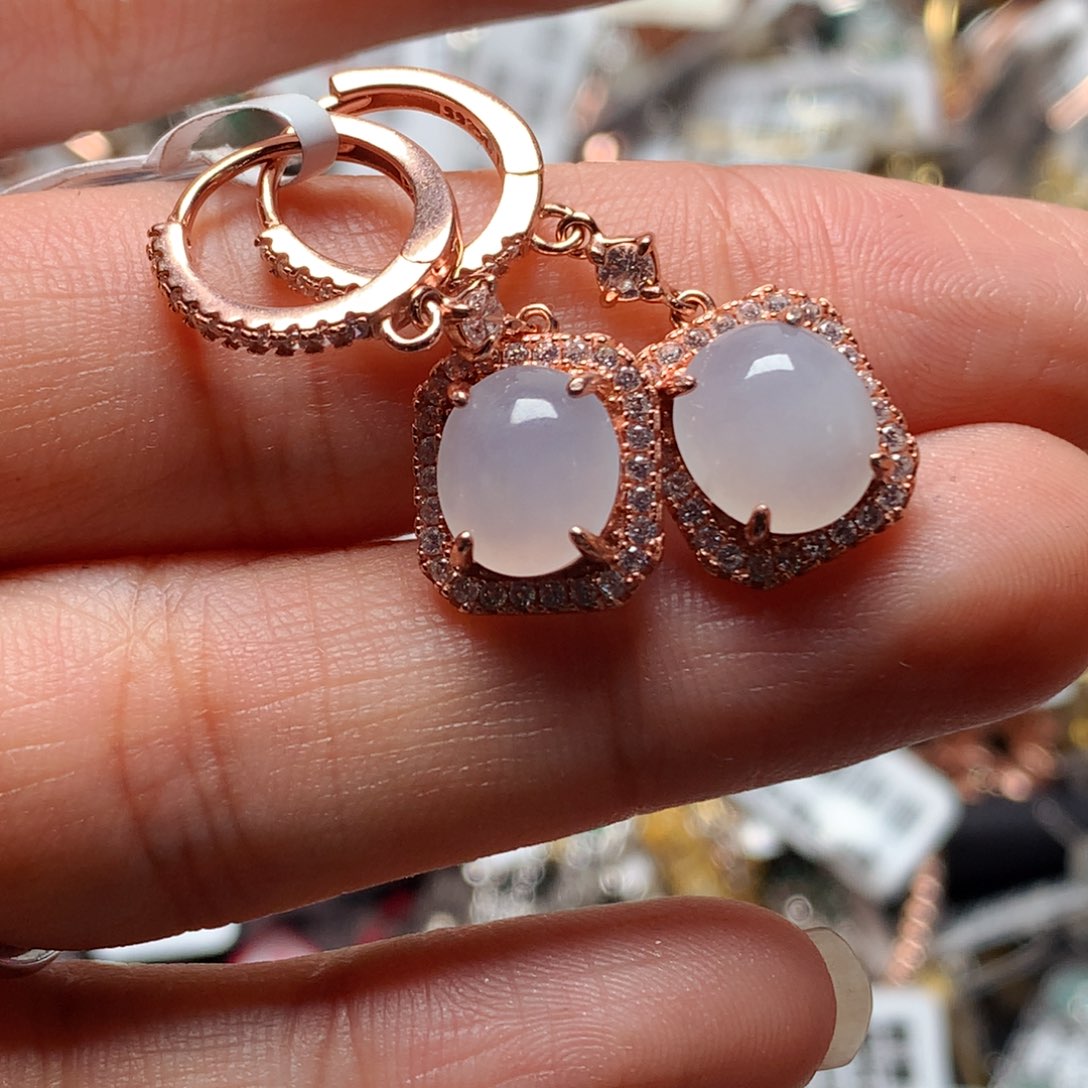 翡翠戒指银S925镶嵌天然翡翠耳饰