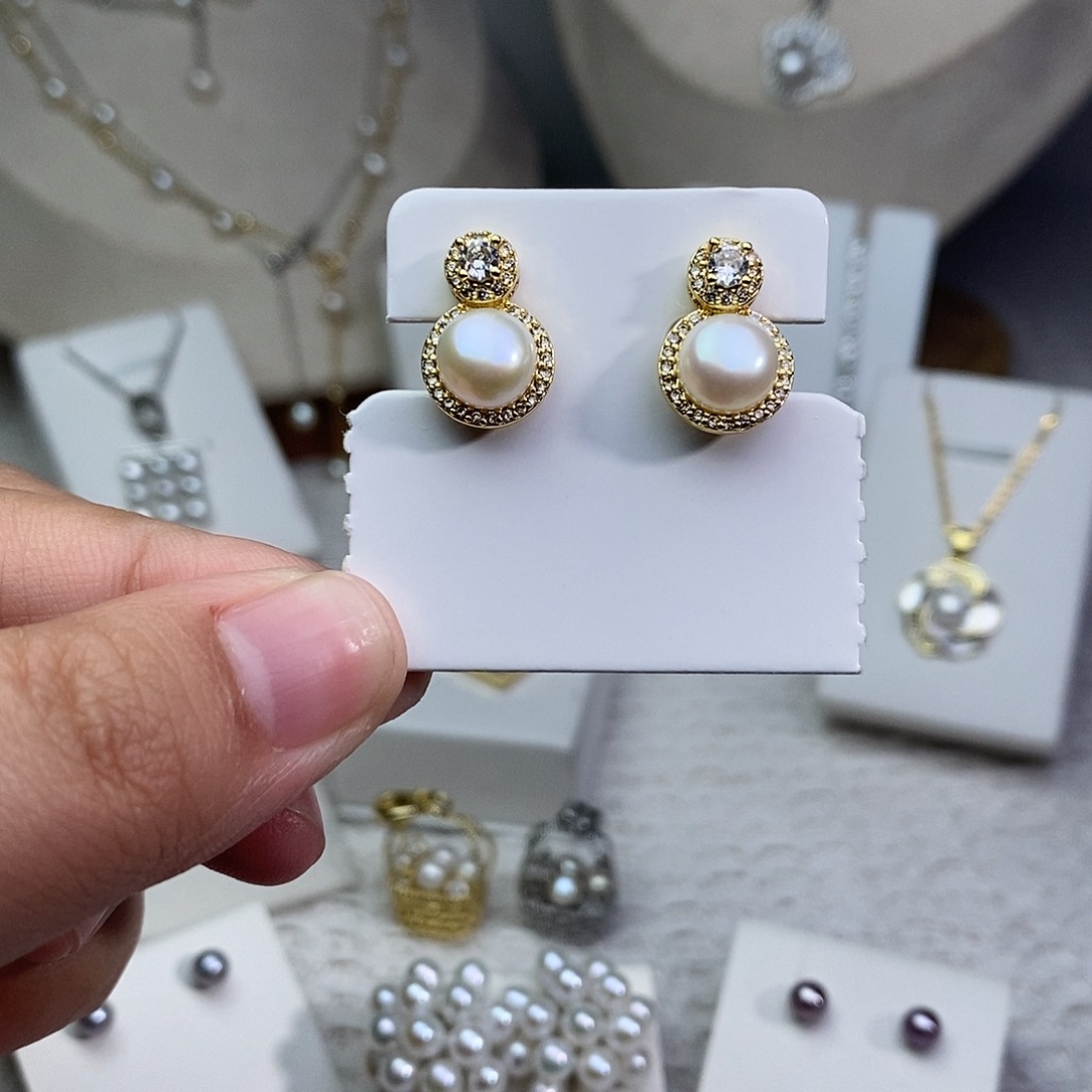 银S925镶嵌淡水珍珠耳饰