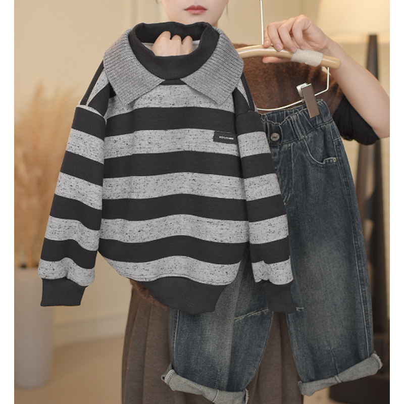 【加厚羊羔绒 一件过冬】男童加绒卫衣冬季2025新款POLO上衣中大童