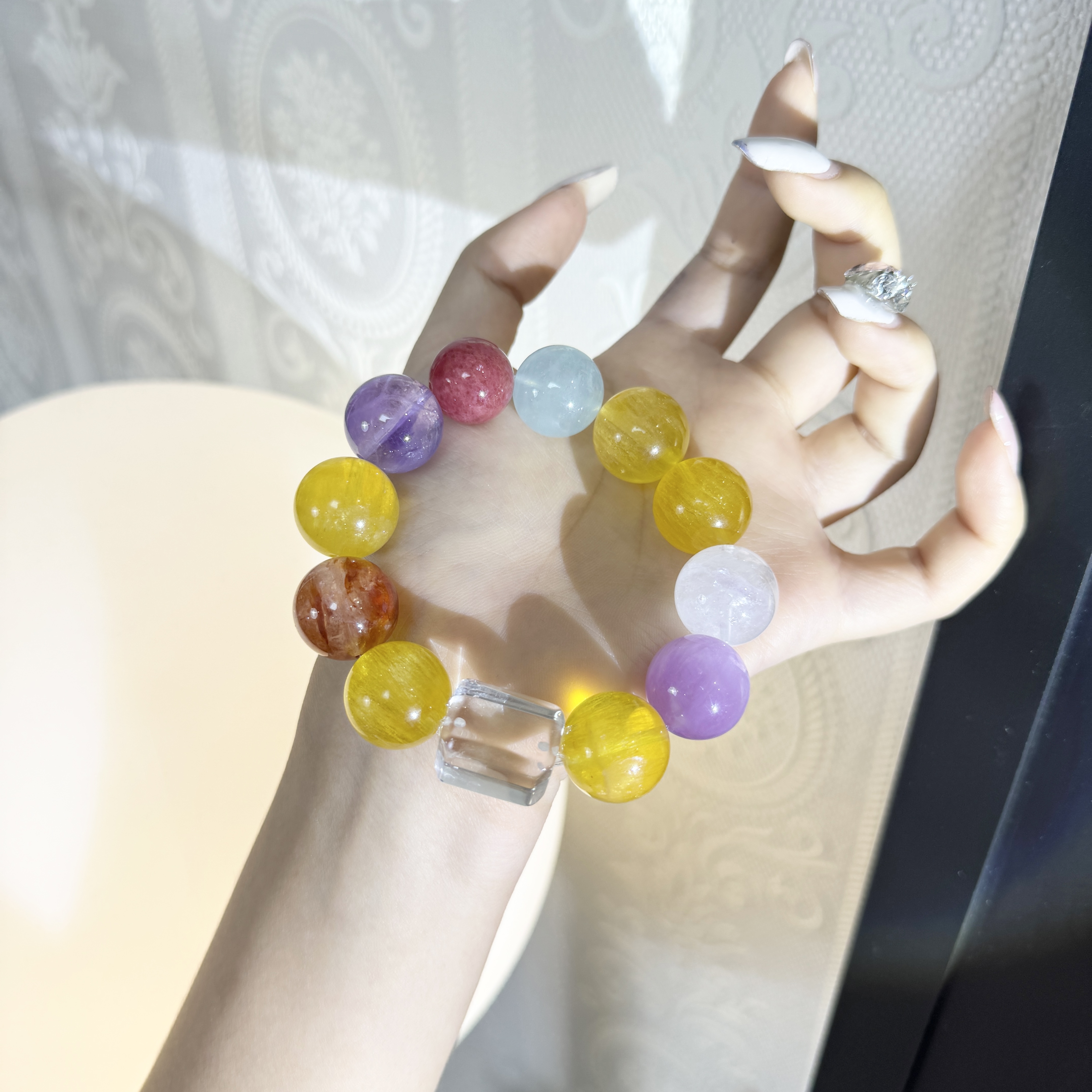 *金彩绮梦*黄萤石水胶花蔷薇辉手串E B4-2