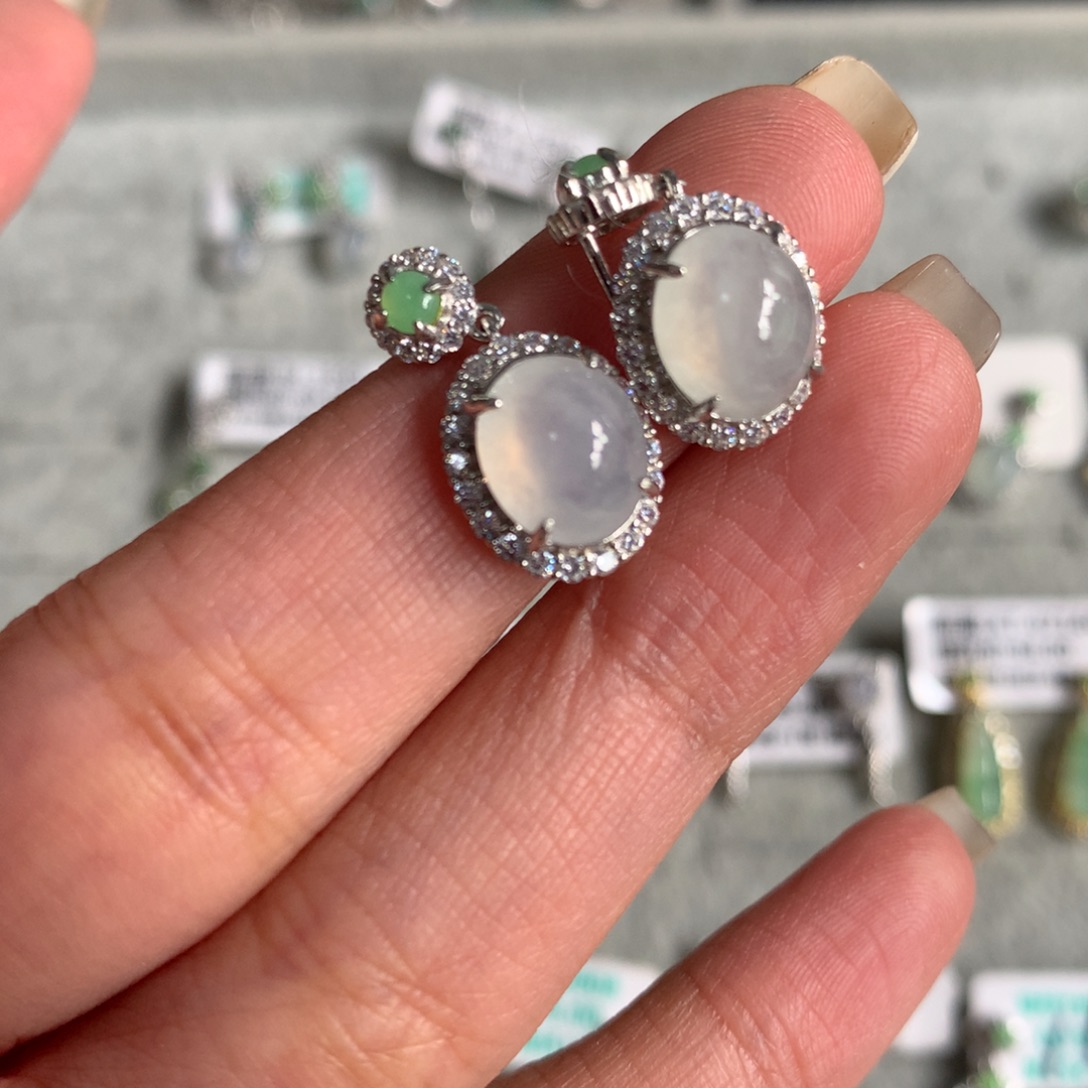 翡翠银S925镶嵌耳饰耳钉