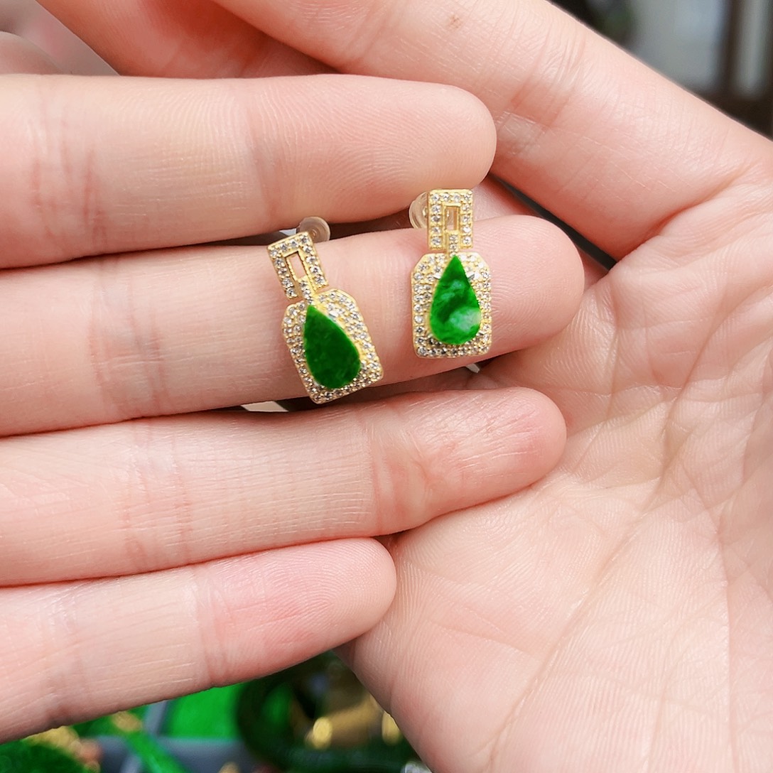 翡翠耳饰银S925镶嵌耳饰