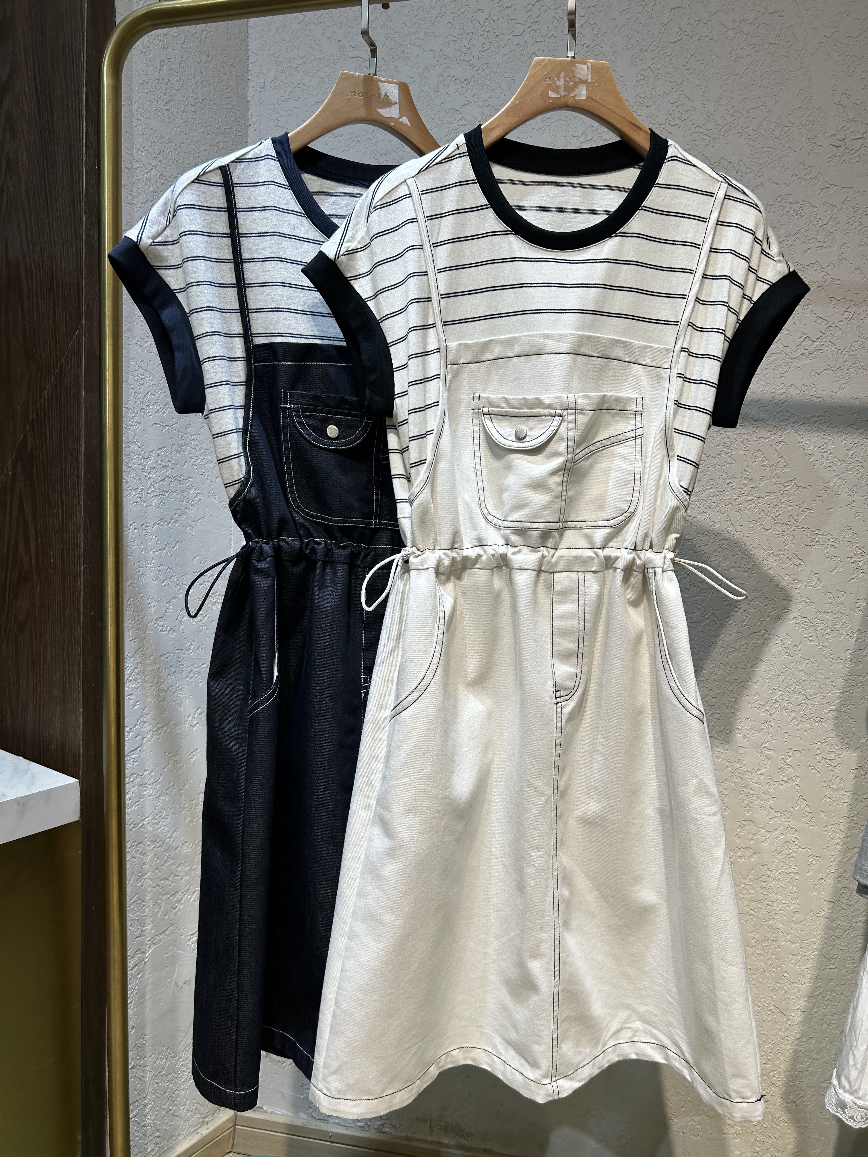 7527 假两件背带牛仔裙套装连衣裙显瘦