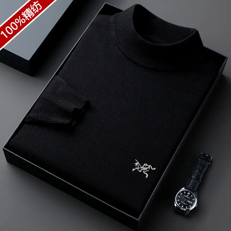 奥莱撤柜刺绣鸟100%精仿毛衣男士半高领保暖抗起球可机洗针织衫厚