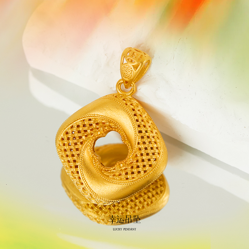 链子足银 幸运吊坠国潮(不含链）锁挂坠银饰吊坠