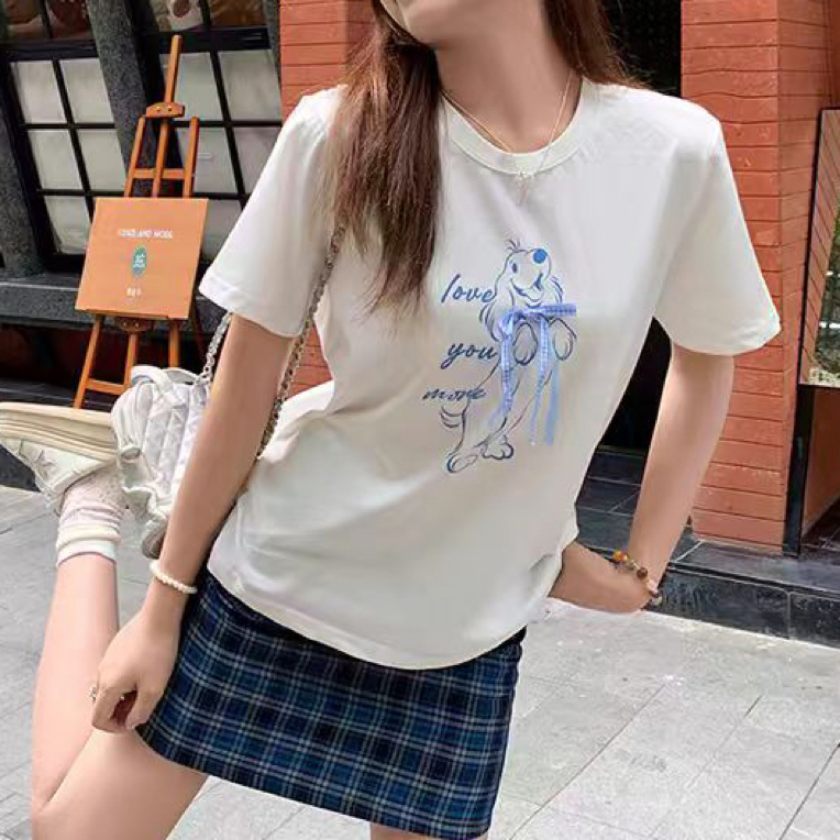 白色正肩圆领印花短袖T宽松兑换券