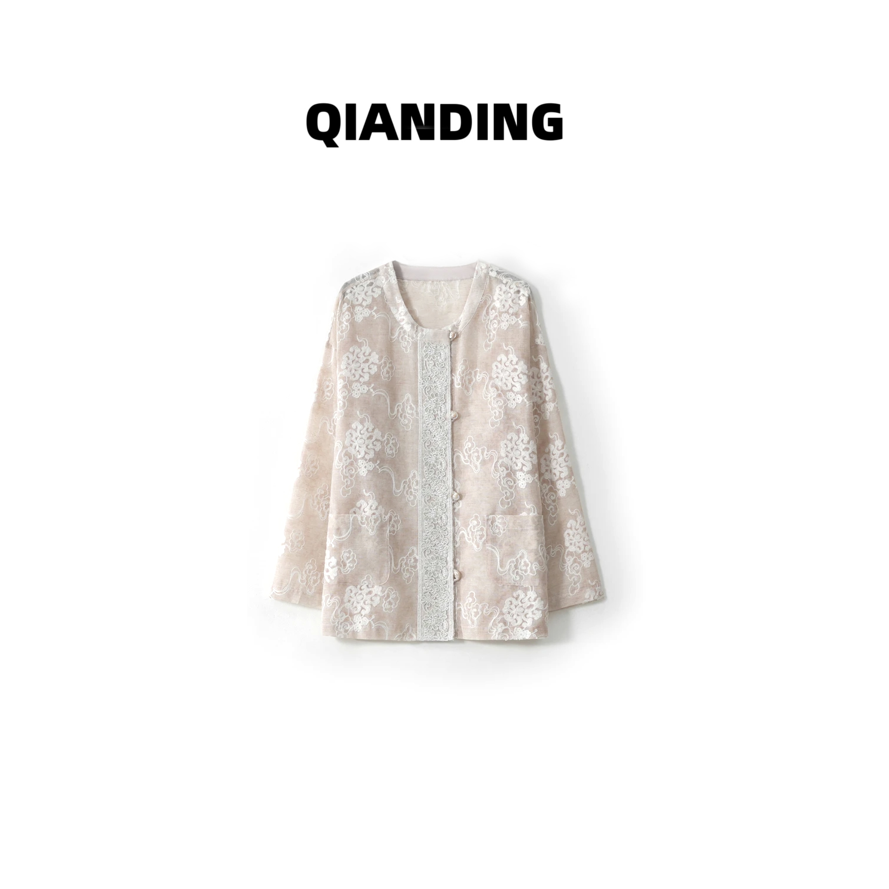 JZ【碧桃春】亚麻混纺重工刺绣时尚百搭新中式一手长外套JZ25223