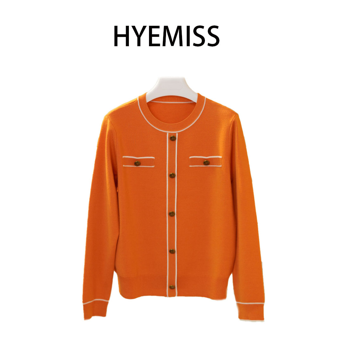 SW230236秋冬新款绵羊毛橘色轻奢时尚百搭短款圆领针织衫