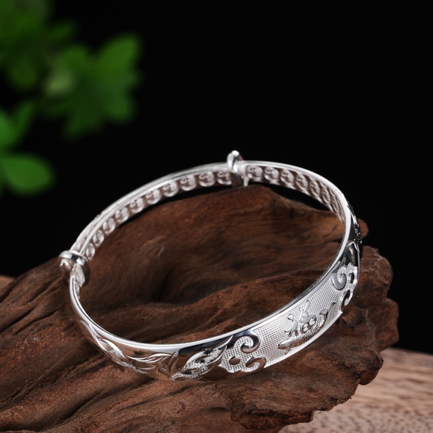 足银手镯  「福字锦鲤龙凤镯」.9实心送妈妈长辈百搭款银镯子