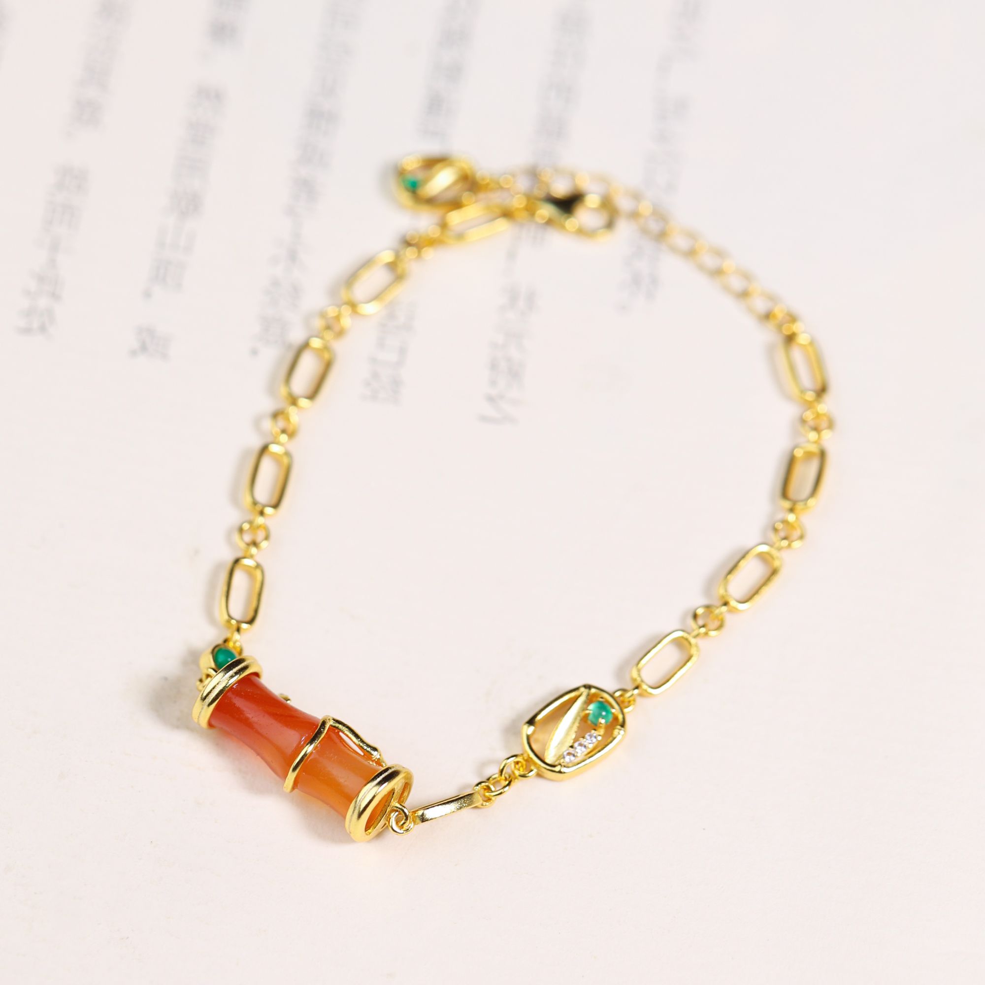 【君节】原创国风新中式定制珠宝s925银镶玛瑙竹子手链(长度19mm)