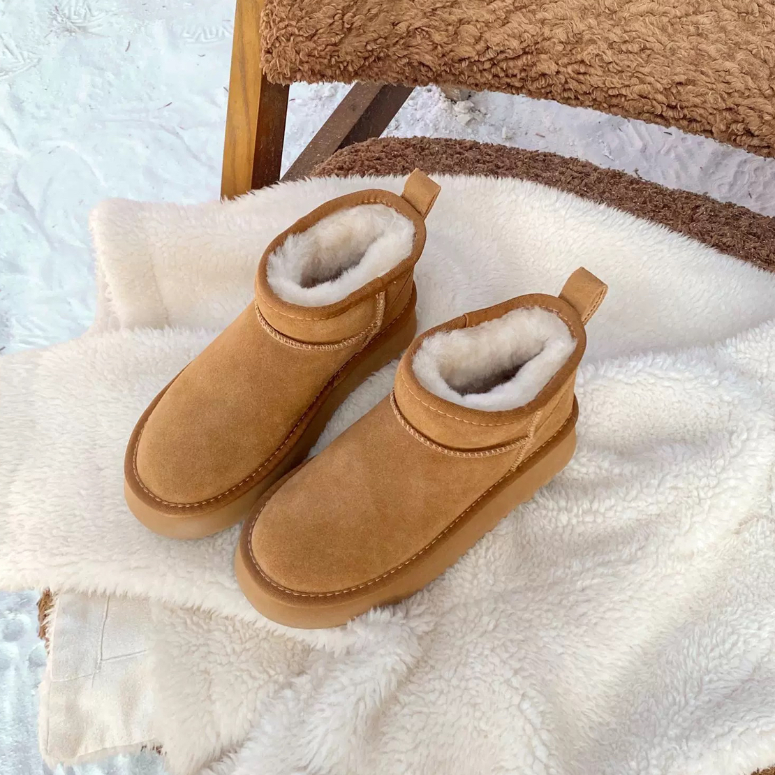 2025冬季新款皮毛一体厚底防滑雪地靴