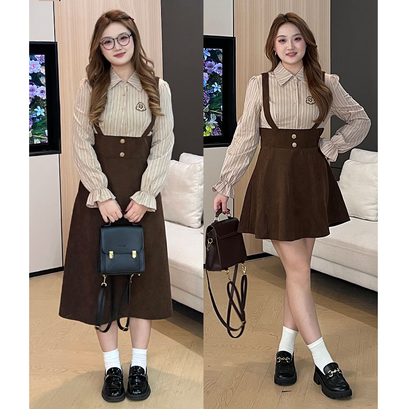 （现现款）小桃微胖定制【BBC097】秋冬法式收腰显瘦假两件洋气连衣裙