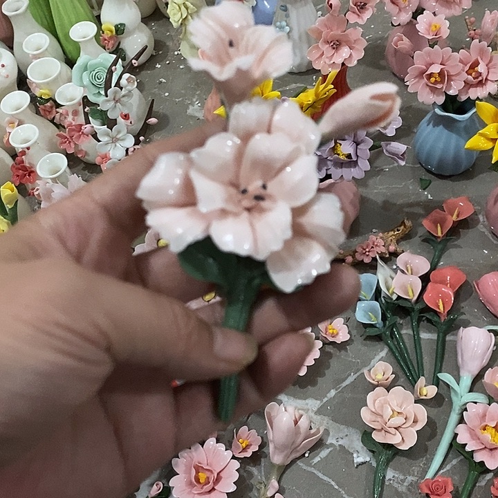 瓷片纯手工陶瓷花摆件瑕