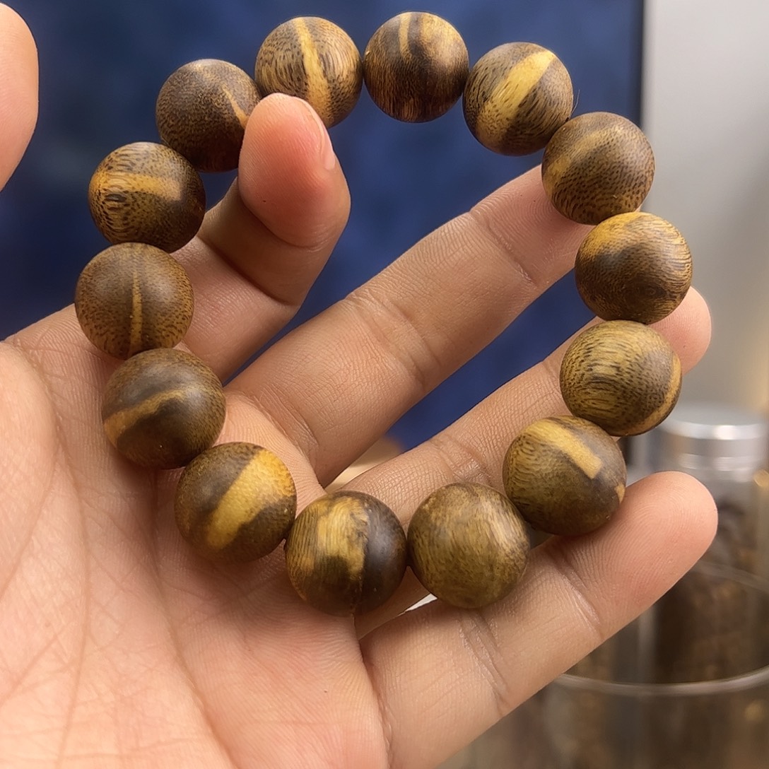 沉香手串16mm虎斑花珠单圈19