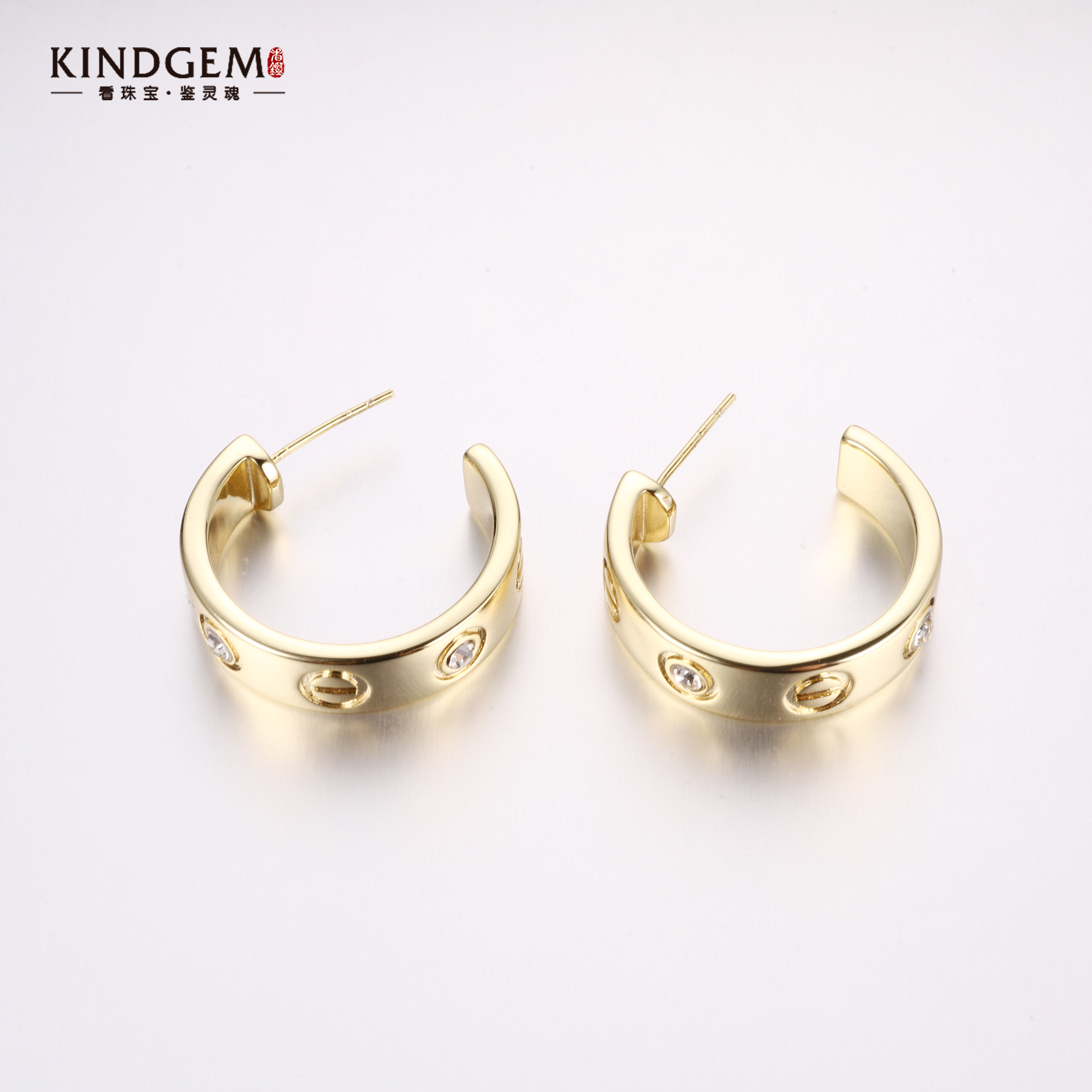 铜合金锆石耳饰 【颜颜铭饰专属】金色气质优雅镶嵌耳饰 C-30065