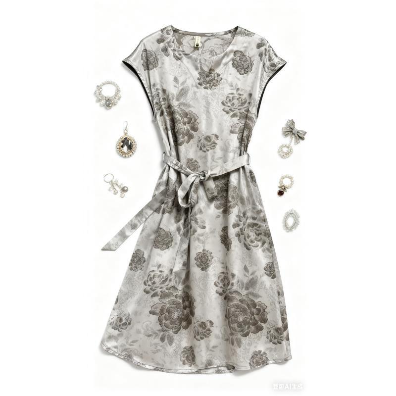 【香云纱高定】锡兰月光气质修身时尚休闲夏季高端大码妈妈装连衣裙