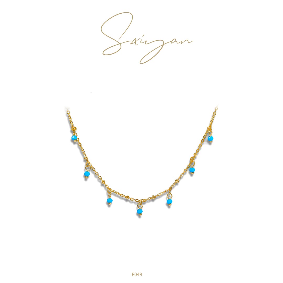 链子925银 S.xiyan【异域风情】镀k金度假蓝色吊坠项链锁骨链E049