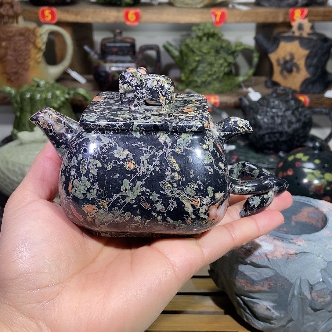 o***i安山玉梅花石茶壶摆件瑕品