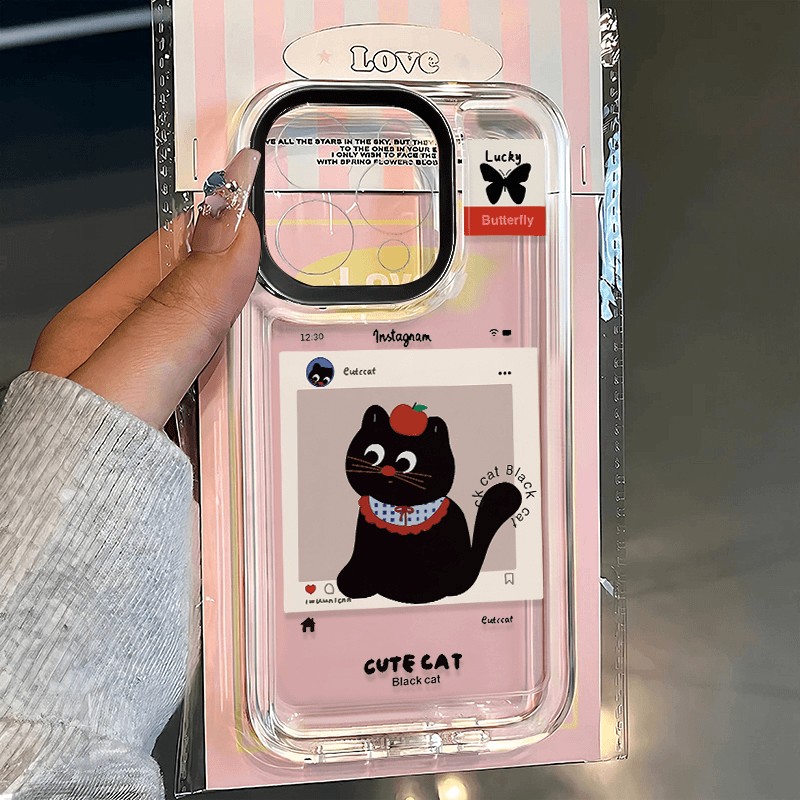 镜框相片黑猫适用苹果15手机壳16透明14可爱13软12个性11小众xs潮