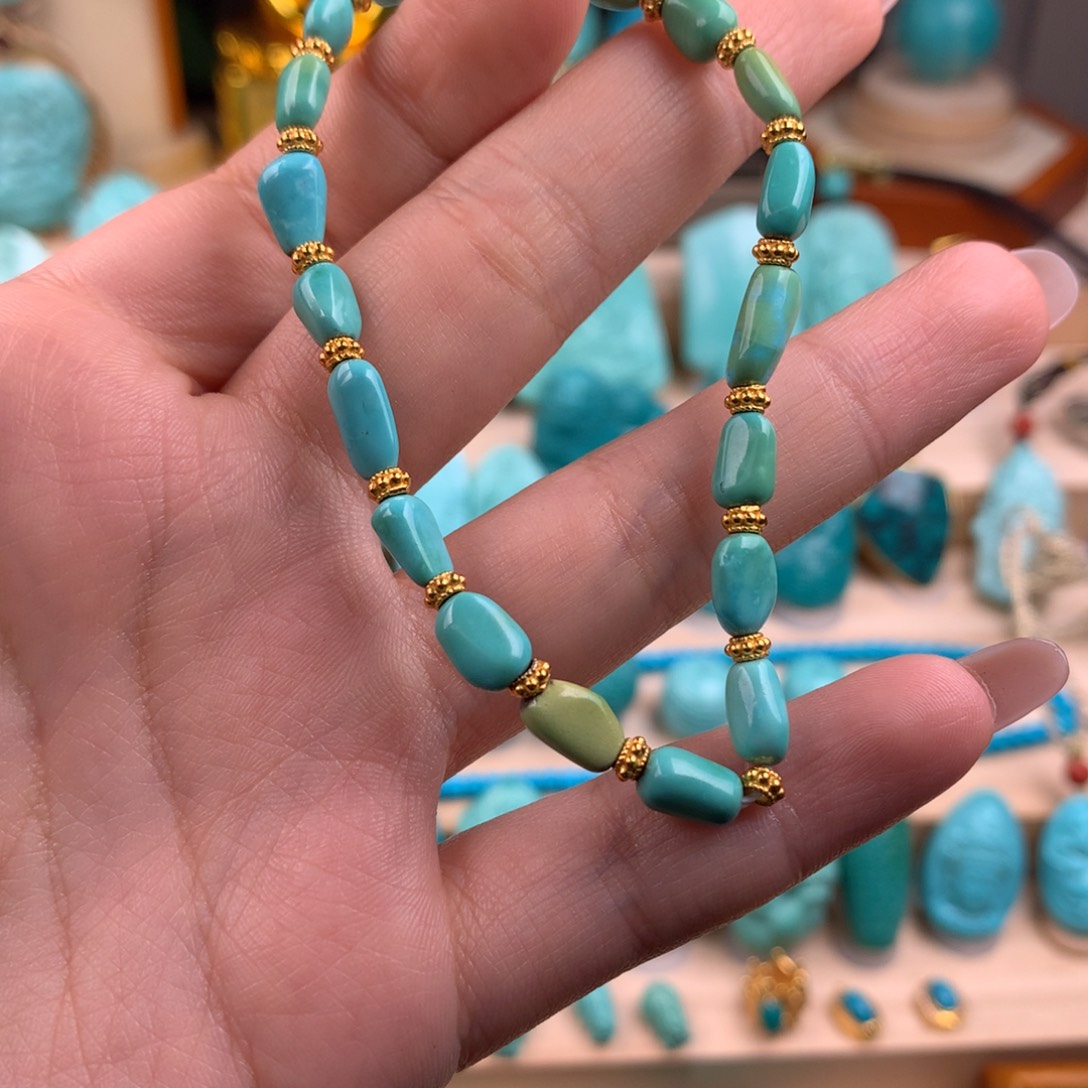 满***你绿松石未镶嵌糖豆手串