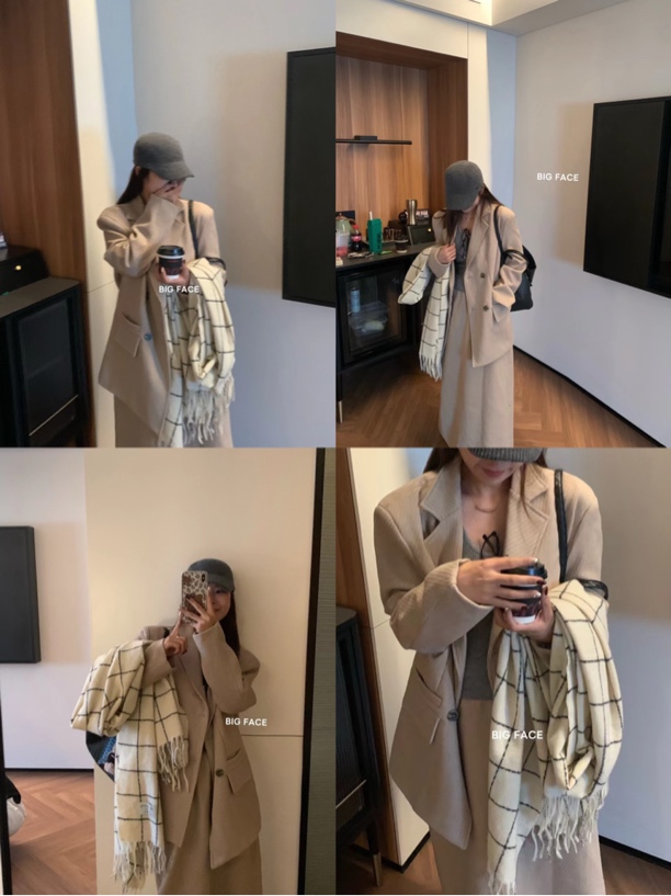 灰灰呀！韩代老板娘实拍 复古设计呢子西装外套+半身裙套装两件套