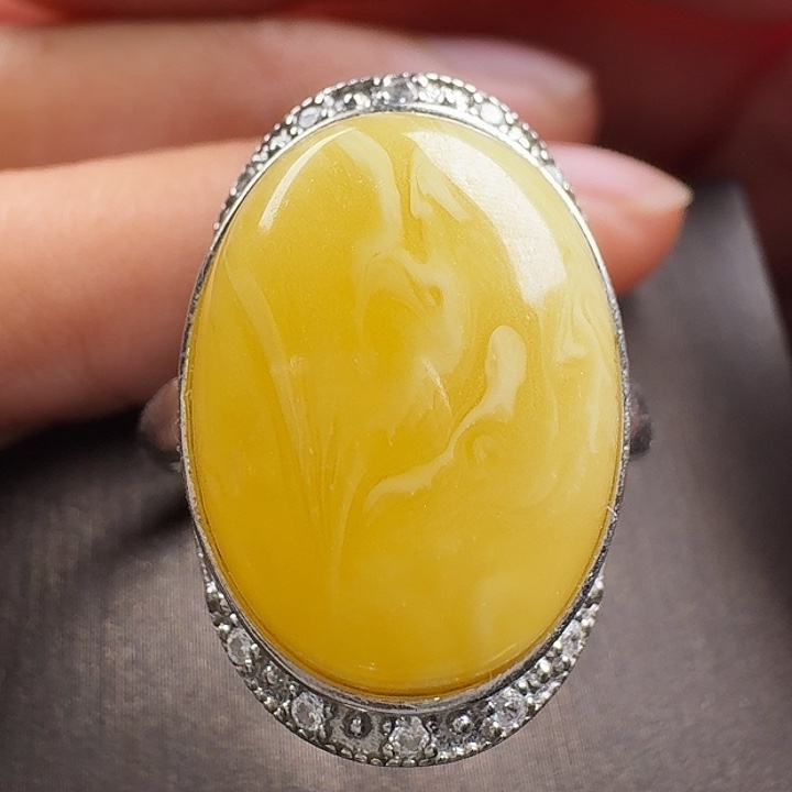 蜜蜡银S925镶嵌戒指戒指