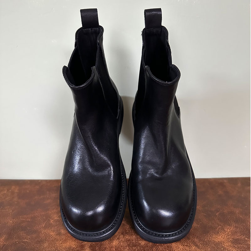 高端水洗马皮切尔西靴女牛皮鞋垫春秋英伦风粗跟真皮时尚大码短靴