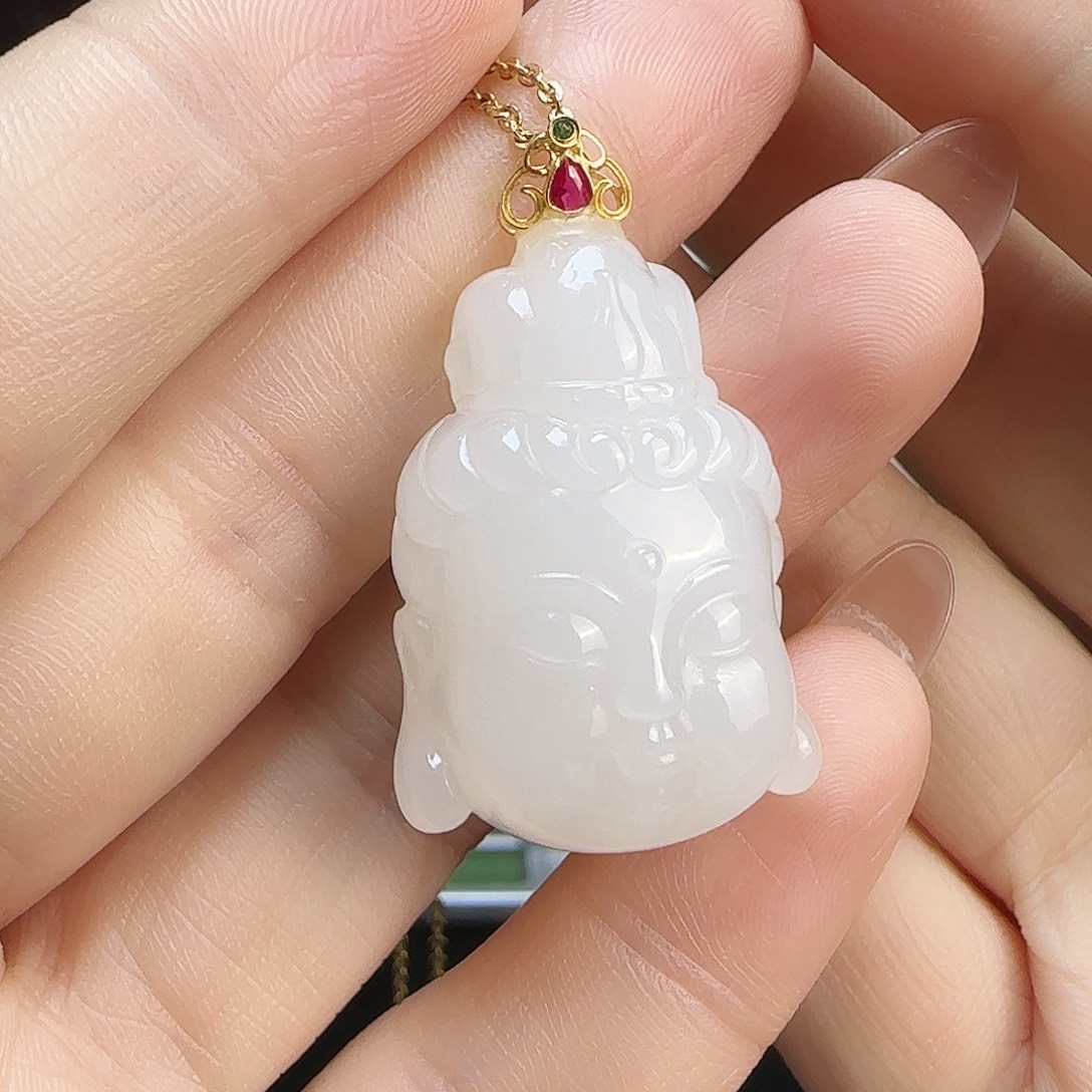 和田玉18K金镶嵌颈饰定制发货