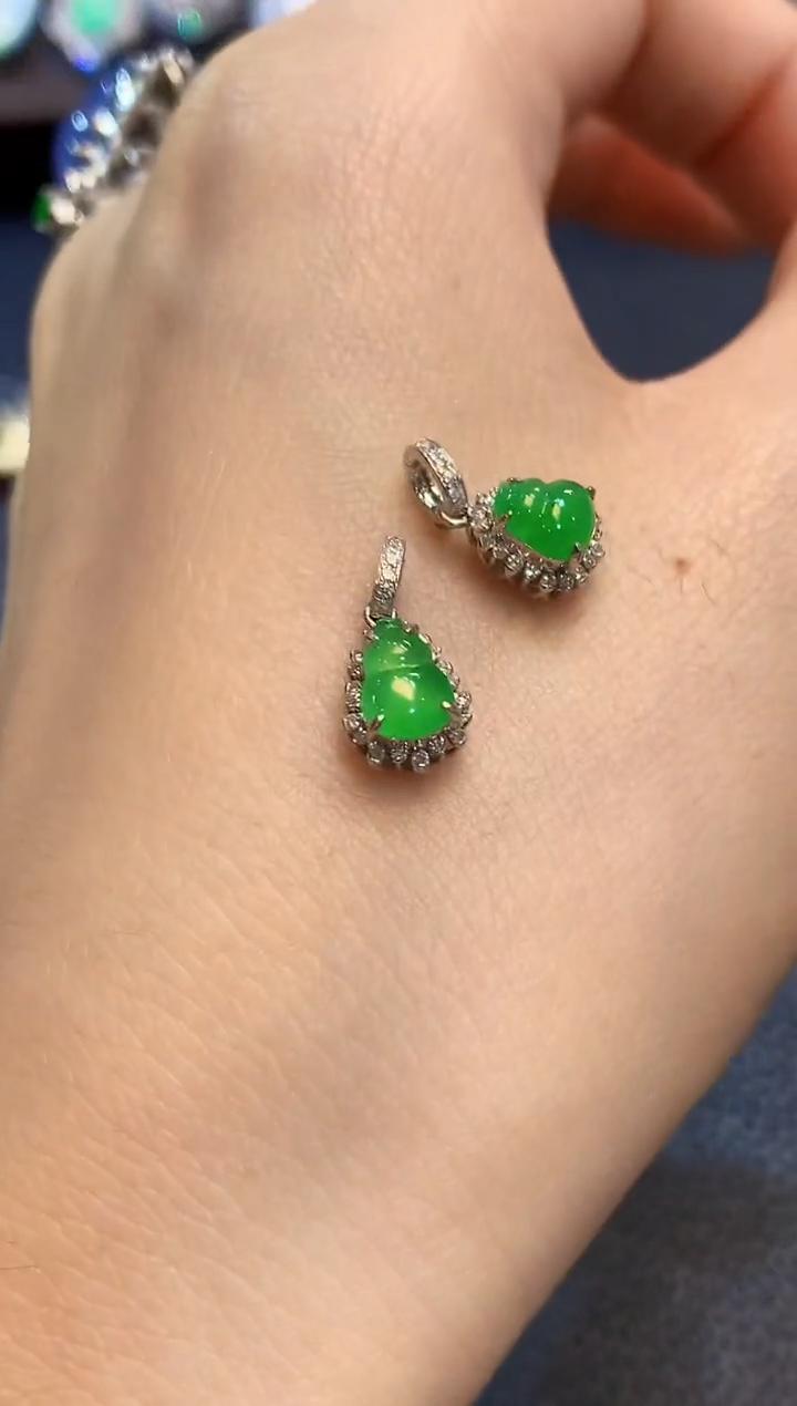 【云中意】18K金镶嵌 翡翠葫芦滴溜 （不含链）多样性发一件 LF