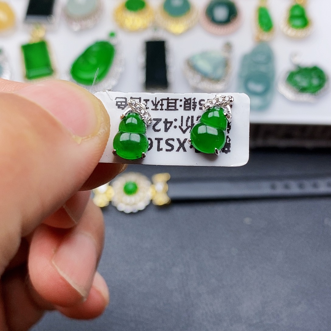 翡翠耳饰银S925镶嵌耳饰