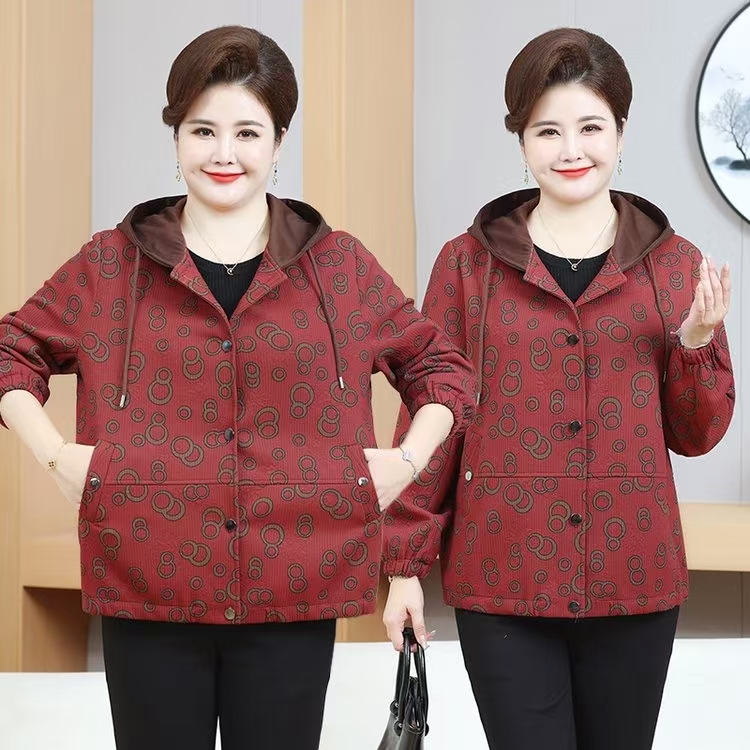 大码中老年女装连帽常规外套夹克女士春秋气质宽松妈妈装
