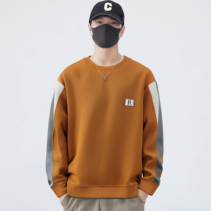 时尚拼接无帽卫衣男士春秋季2025新款宽松潮牌长袖T恤上衣打底衫